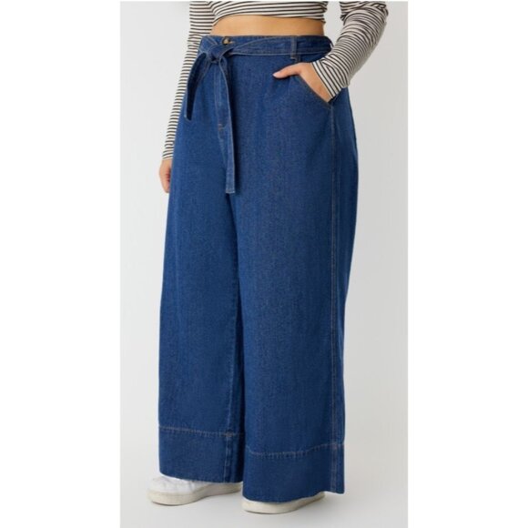 Oat New York Denim - New Oat NY High Rise Wide Leg Blue Jeans Size 10 30 Tie Belt Fall Staple Denim